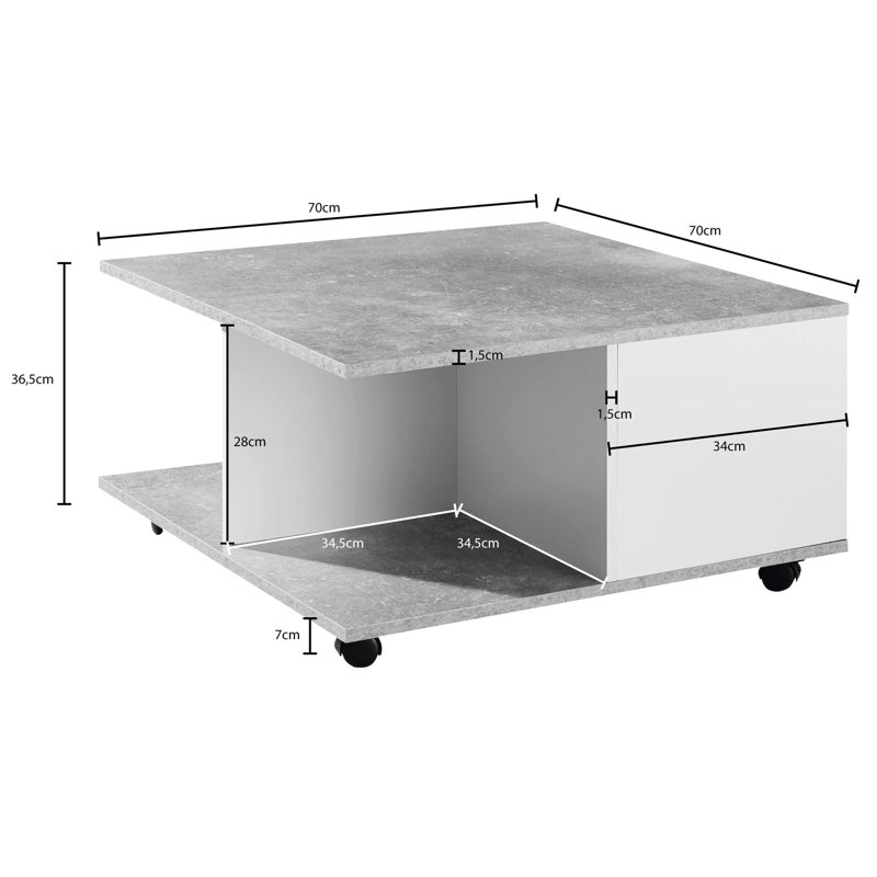 Varuna Block Coffee Table with Storage, Grey