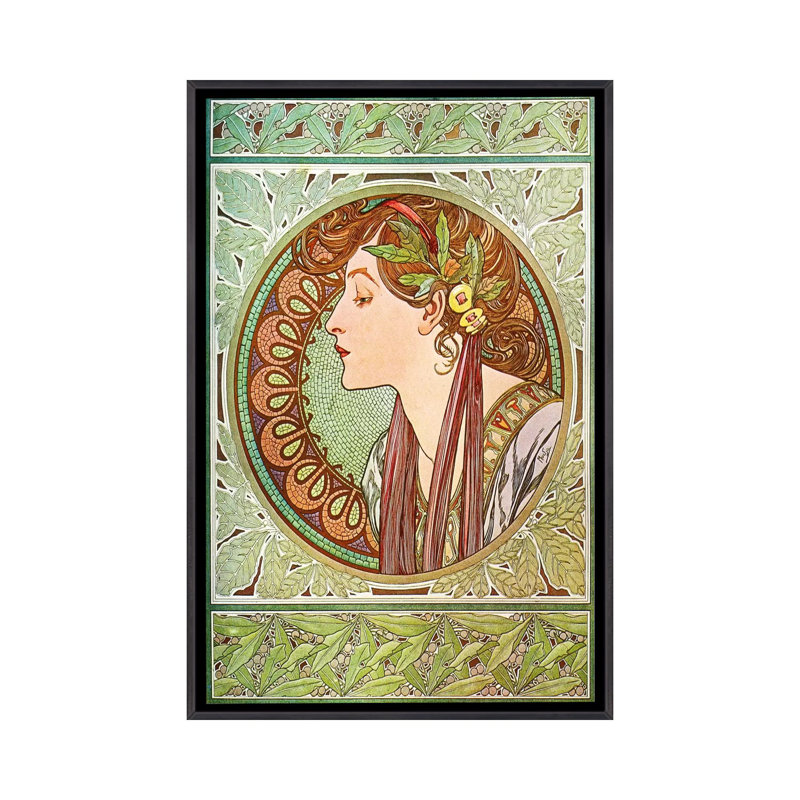 Laurier (1901) par Alphonse Mucha-impression, Pas de tapis, H 48 po x l 32 po x P 1,5 po, Toile avec cadre noir patiné