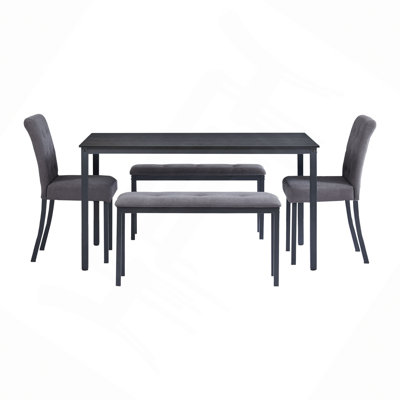 Ensemble de salle à manger 5 pièces comprenant 1 table à manger, 2 chaises rembourrées et 2 bancs; un ensemble de salle à manger de style rustique peu encombrant adapté aux salles à manger et aux cuisines