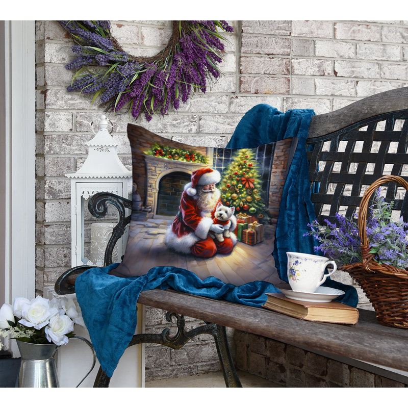 Coussin Westie and Santa Claus, H 18 po x l 18 po