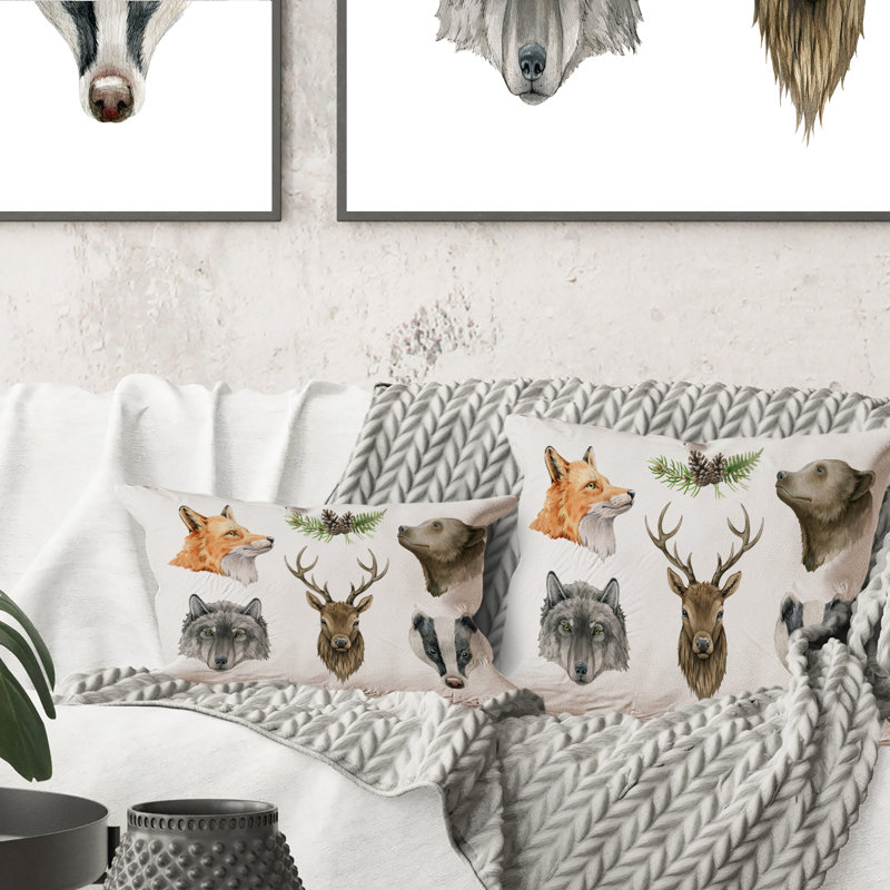 Ours grizzly et tête de cerf Fox Wolf, 16 po x 16 po