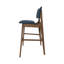 De 2 chaises de bar style Mid-Century - tissu bleu foncé, bois, pieds fuselés, style 2 - caoutchouc