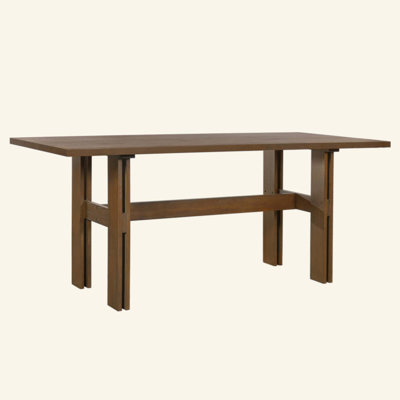 Modern Wooden Dining Table for 4 to 6 People, 71" Large Kitchen Dining Table with Wood Pedestal Base, Mid Century Rectangular Long Dinner Table for Ho