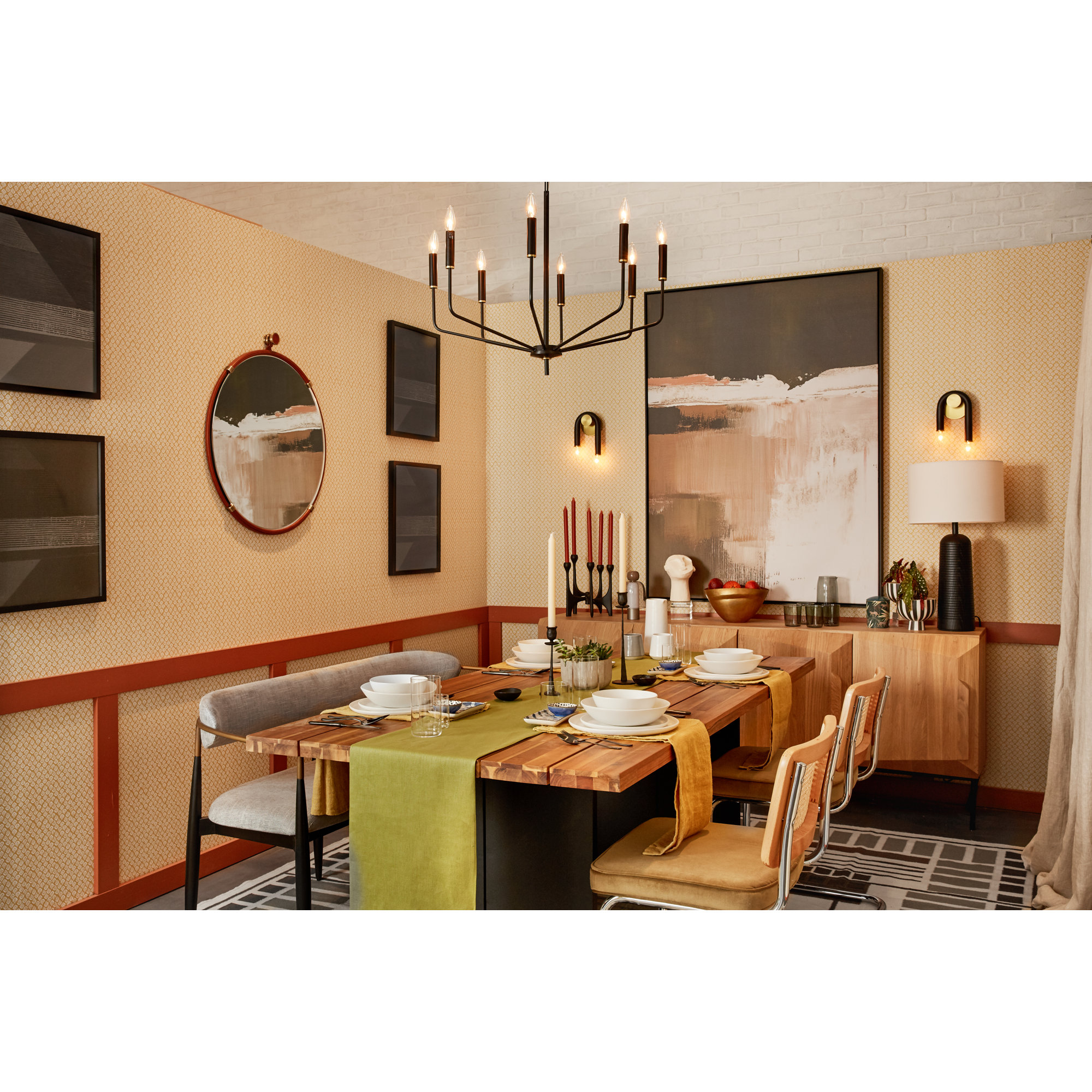 8 - Light Metal Chandelier, Aged Brass/Soft Black