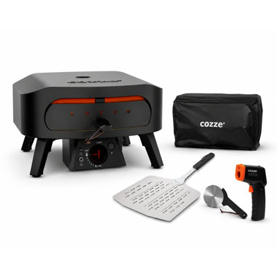 Cozze 13" Gas Pizza Oven Bundle with Weatherproof Cover & Starter Kit – Includes Pizza Peel, Pizza Cutter & Infrared Thermometer – Outdoor Pizza Oven Set for Homemade Pizza, Baking & Grilling