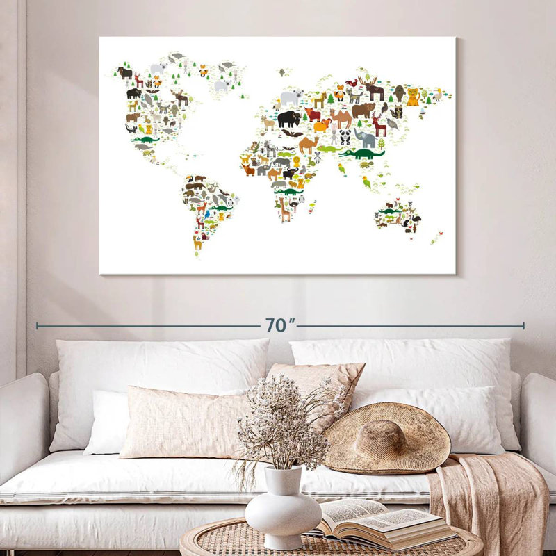 Ashelle Wild Animals World Map, 34" H x 51" W