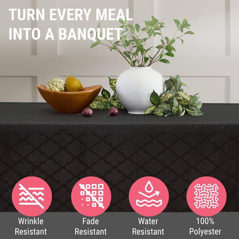 Sarok Rectangle Geometric Jacquard Tablecloth, 120" L x 60" W, Black