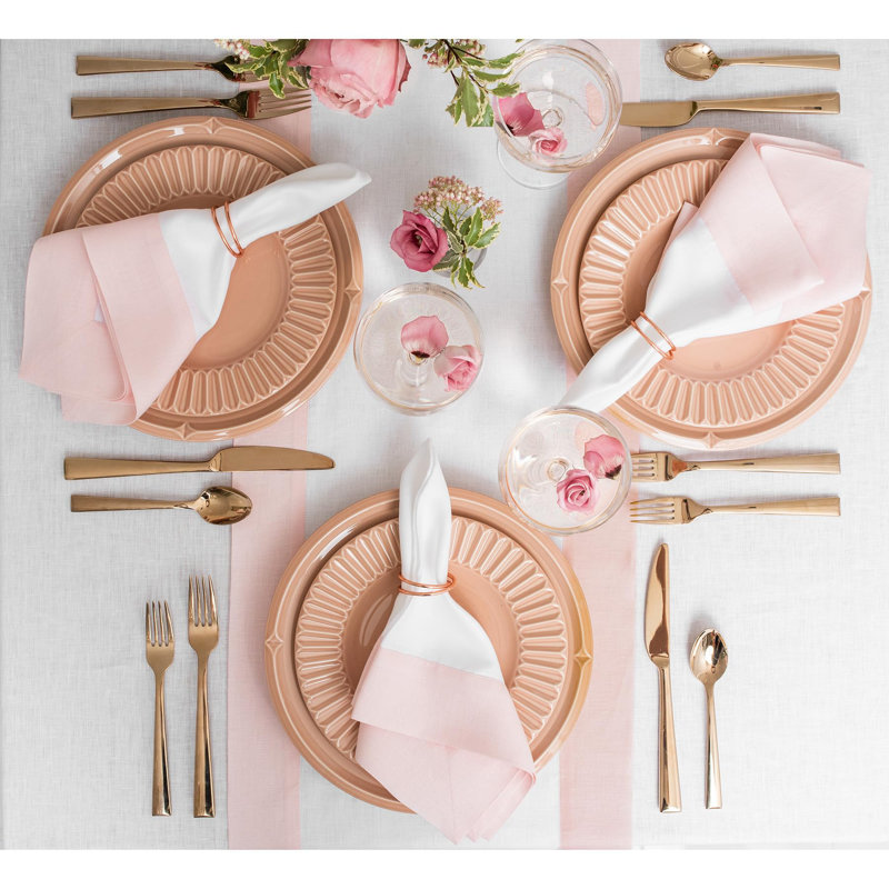Linen Table Runners, 132" x 14", Blush Pink/White