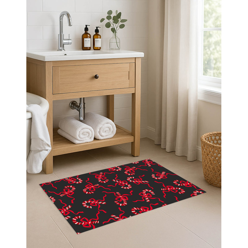 Tapis de bain Candycanes & Bows, Gris anthracite, Simple - L 34 po x l 21 po