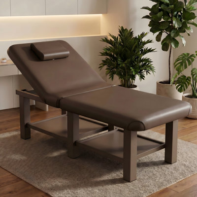 Lit de massage professionnel 75 po, table pliante en similicuir, table de massage stationnaire pour cils Spa, cils de beauté et thérapie physique, brun