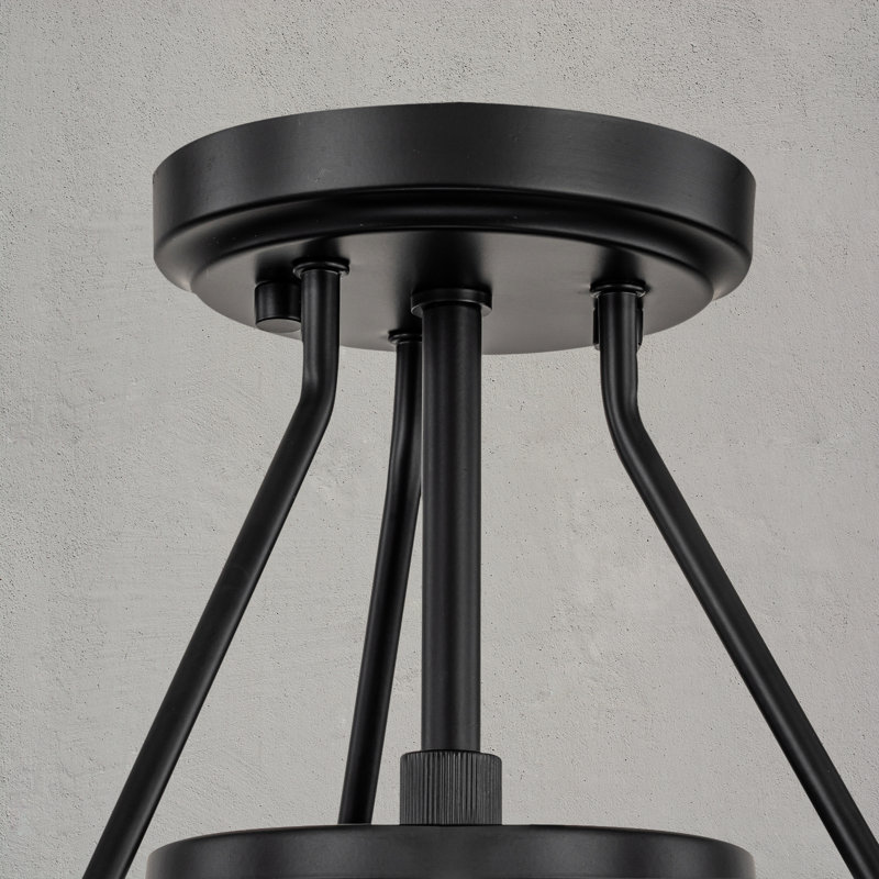 Plafonnier semi-encastré moderne 1 lumière avec abat-jour en verre opale, Black