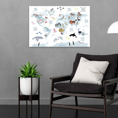 «Playful World Map Animals», reproduction d'art murale animalière contemporaine