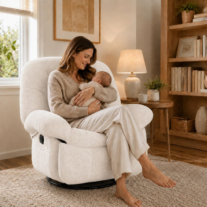 Fauteuil inclinable et pivotant manuel en chenille, pivotant à 360 degrés, Blanc, White