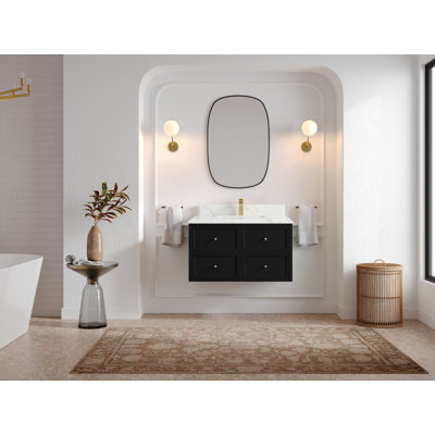 Roswell Floating 36'' Single Bathroom Vanity with Quartz Top