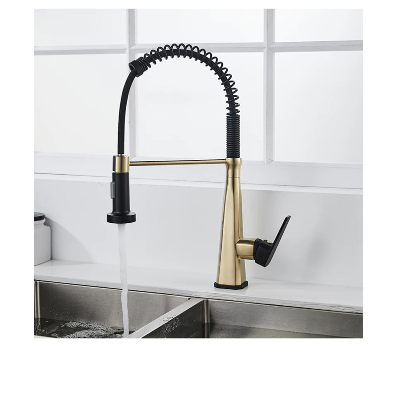 AvaMalis Pull Down Kitchen Faucet, Brushed Gold/Matte Black