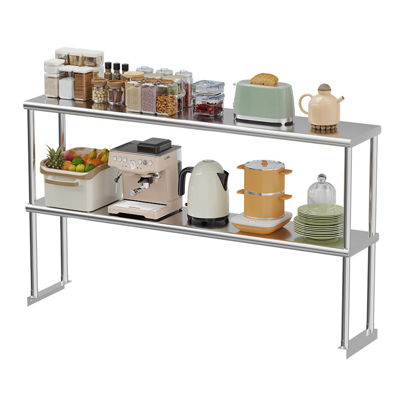 Stainless Steel Double Overshelves with Adjustable Under Shelf, Rust Resistant Design, Easy Assembly, Ideal for Prep Tables and Commercial Workbenches