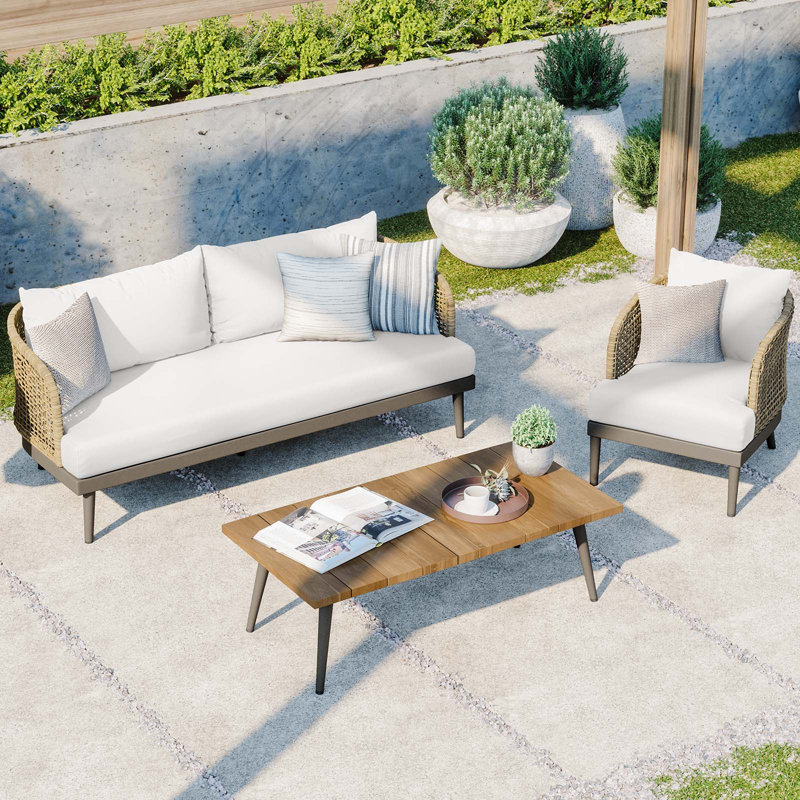 Ensemble de conversation d'extérieur pour 4 personnes avec coussins Modway Meadow, Blanc