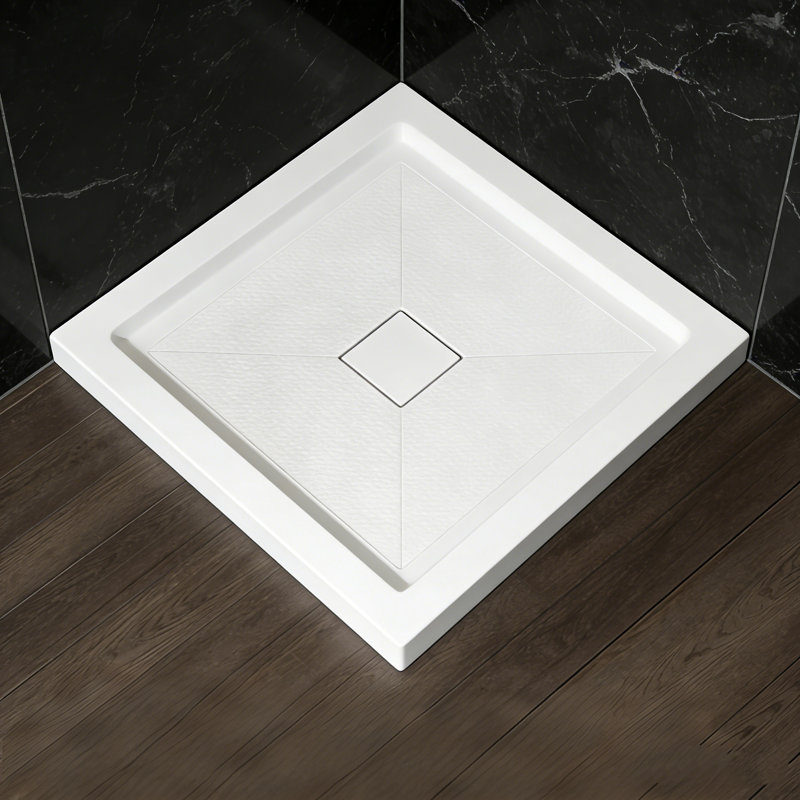 Base de douche carrée en acrylique 36 "x 36" avec drain central, conception à seuil simple, blanc (drain non inclus)