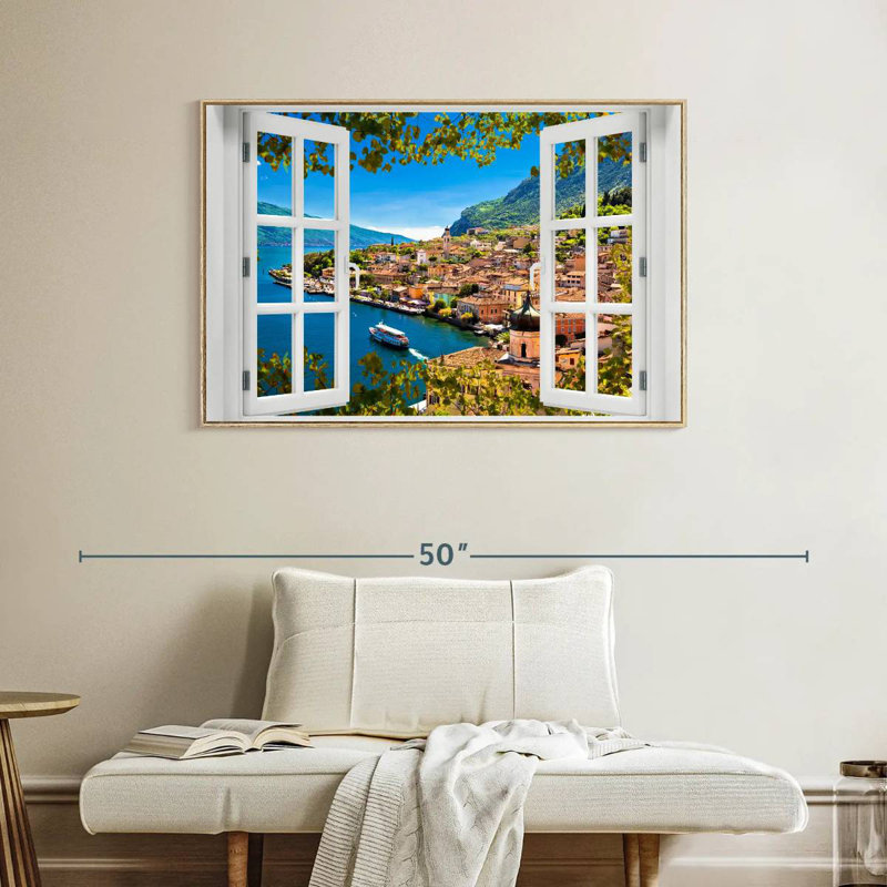 Fenêtre sur Limone Sul Garda, Cadre flottant en bois naturel, 40 po x 27 po