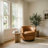Genuine Italian Leather Swivel Barrel Accent Chair with Wood Base-1160651035