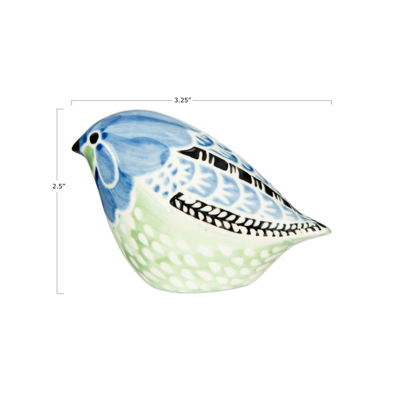 3-Piece Hand-Painted Stoneware Bird Figurines