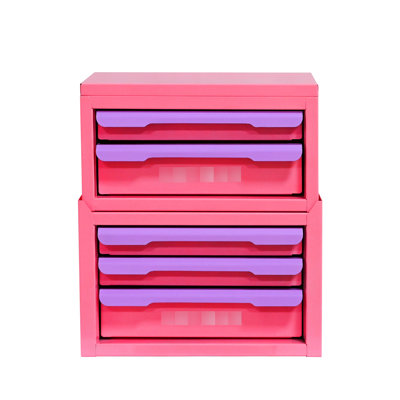 Five Drawer-Style Storage Box In Pink-Purple For Office And Home Use, Made Of Cold Rolled Steel, Built-In Pull-Out Handles, Elegant Appearance Organization, Steel Material, Waterproof Easy To Clean,