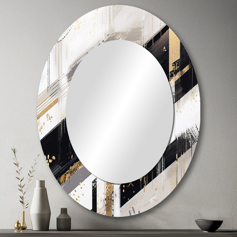 Or noir à rayures audacieuses - décor de miroir mural ovale doré, 43 po x 33 po