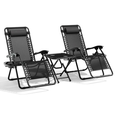 Naje 3Pcs Folding Zero Gravity Reclining Chair Set with Side Table, Lounge Chairs Set with Headrest by Arlmont & Co.
