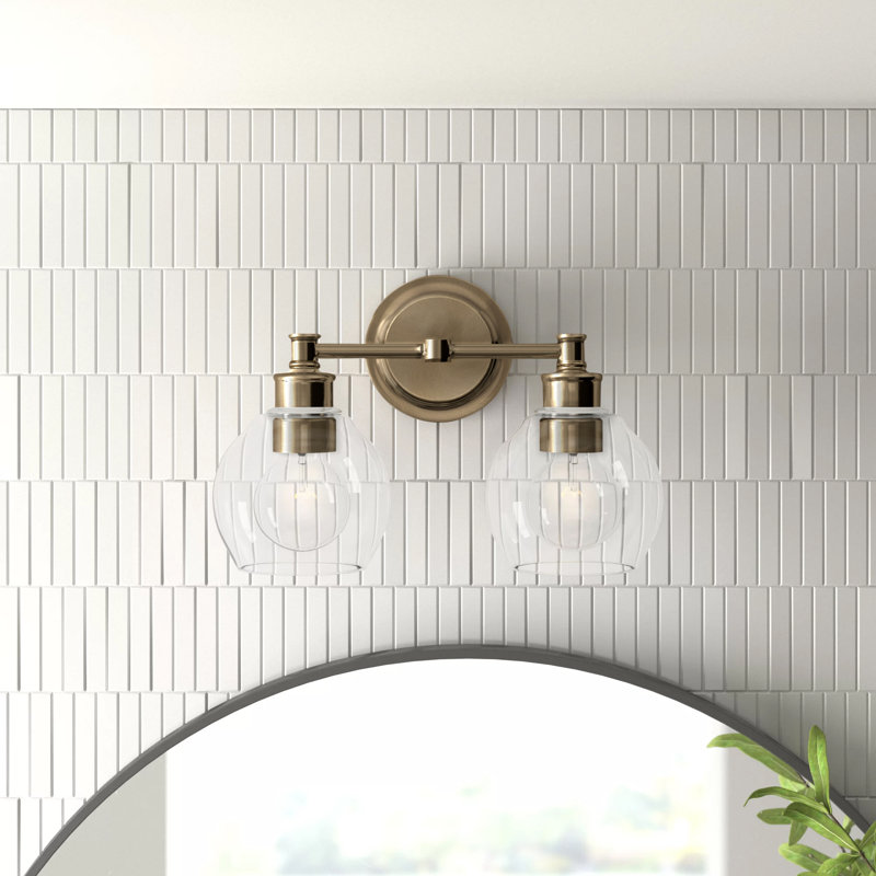 Éclairage pour salle de bain sphérique à intensité variable 2 lumières Warrenton, Laiton vieilli