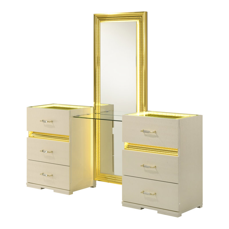 Miroir de salle de bain 6 tiroirs Brigette, Beige