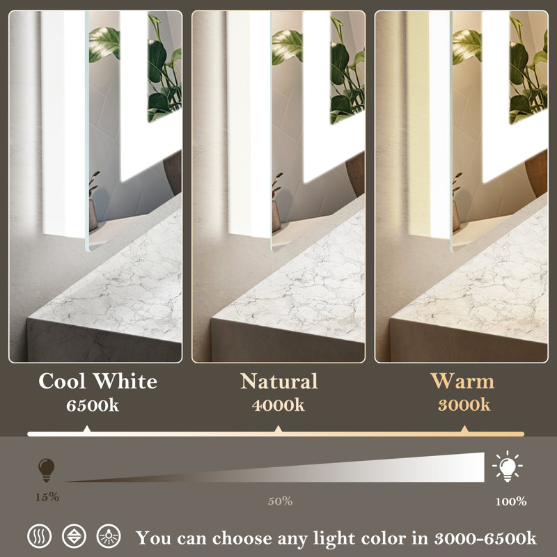 LED Bathroom Mirror with Frontlit and Backlit, Anti-fog Frameless Tempered Glass Dimmable Vanity Mirror, 20" x 28"