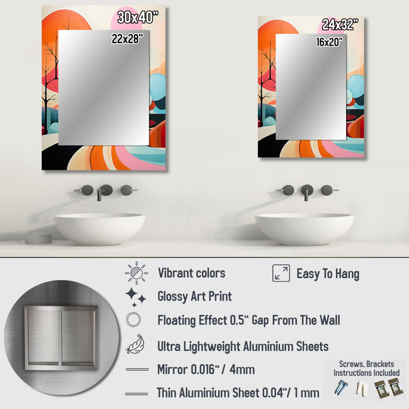 Colorful Mid Century Abstract Landscapes - Midcentury Modern Mirror, Mid-Century Modern Unique Wall Mirror, Printed Metal Art