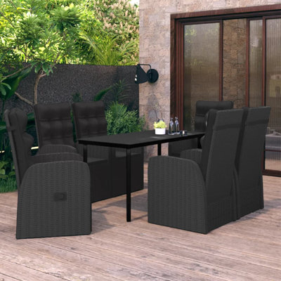  Garden Dining Set Black PE Rattan, Powder-Coated Steel, Glass
