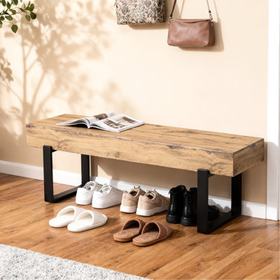 Banc 59 po en bois naturel délavé pour fin de chambre à coucher, cuisine intérieure ou vestibule, matériau, pieds en métal, assemblage simple avec toutes les pièces nécessaires