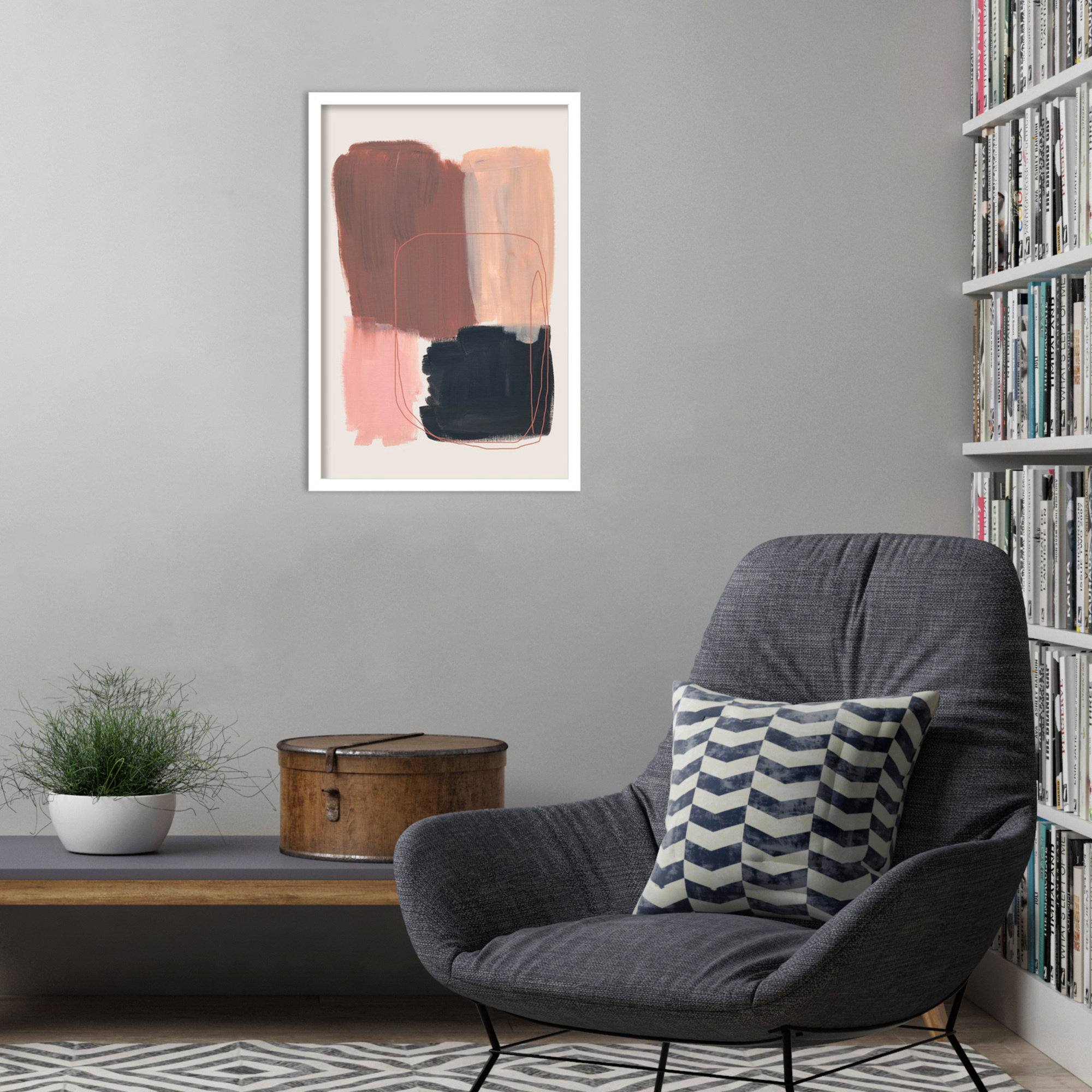 Abstract Brush Strokes 120 by Mareike Bohmer Wood Framed Wall Art Print, 25" H x 17" W, White