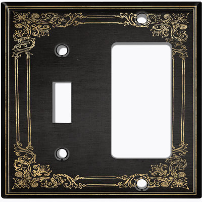French Victorian Frame Black 10 Patterned 2 - Gang Standard Combination Wall Plate