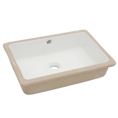 White Rectangular Undermount Ceramic Sink 18"X12" With Overflow - Sleek Design, Low Water Absorption For Commercial Bathroom Contemporary Smooth Surface