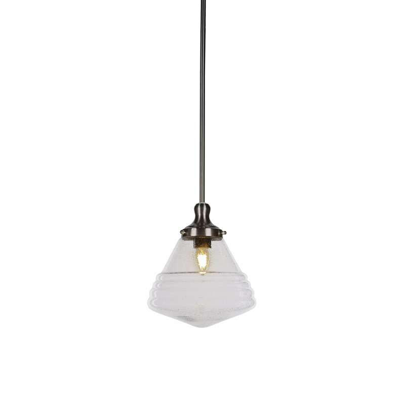 Juno Stem Hung Pendant With 10" Glass, Brushed Nickel, Clear Bubble