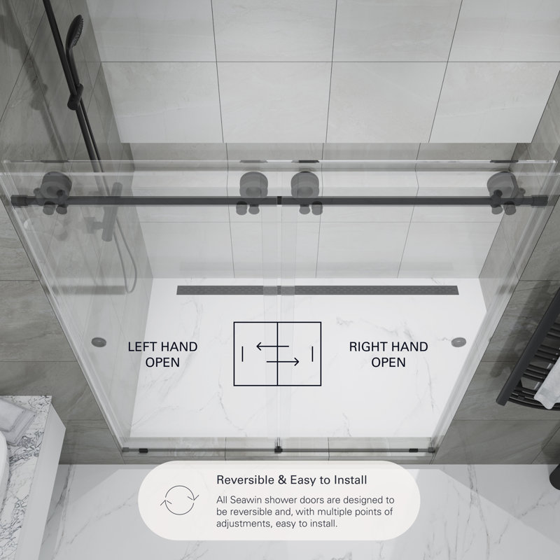  Crystal 56 - Porte de douche coulissante sans cadre 60 x 78 po en verre trempé transparent 3/8 po, Chrome chrome