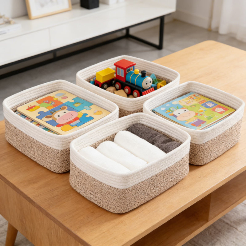4 Pack Fabric Storage Baskets And Organizer Bins For Shelves, Closet, And Home Organization, Decorative Square Design For Versatile Use
