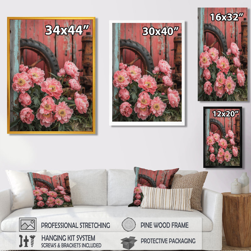 Bletsoe - Floral Canvas Wall Art, H 44 po x l 34 po, Reproduction encadrée sans passe-partout, Doré