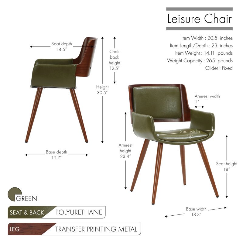 Nunda Faux Leather Mid-Century Dining Chair, Olive Green