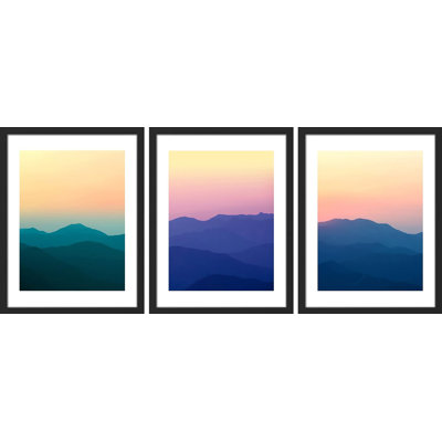 IDÉE4WALL, art mural encadré paysage de montagne, ensemble de 3 impressions murales arc-en-ciel vibrant SunSundown, décoration murale nature sauvage pour salon, chambre à coucher, 3 pièces