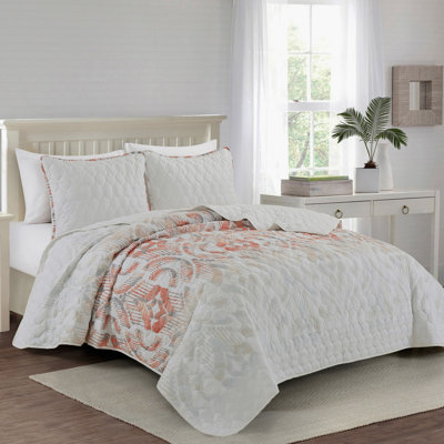 Ensemble de couvre-lit matelassé réversible 3 pièces Coral