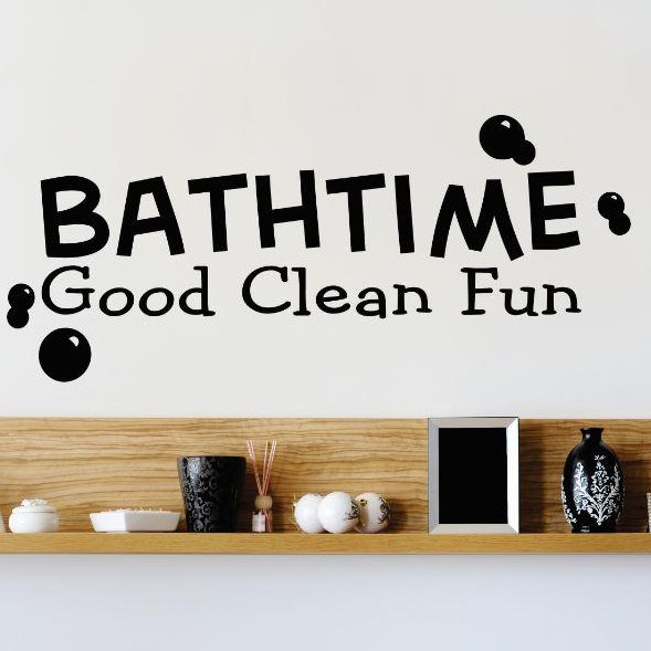 Décalcomanie murale amusante bathtime good clean, Noir, H 8 po x l 30 po x P 0,16 po