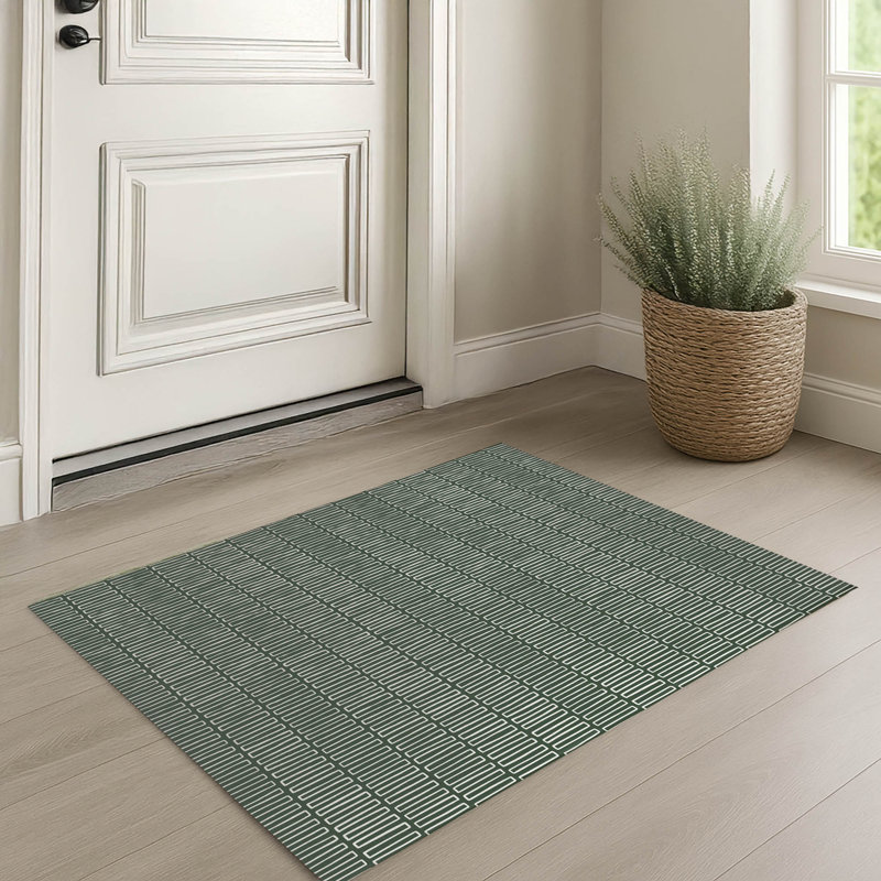 Block Maze Indoor Doormat, 60" W x 84" L, Green