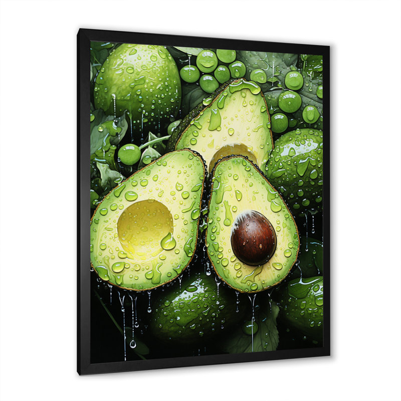 «Fruit Lush Avocado Pointillism», reproduction d'art sur toile, H 32 po x l 16 po x P 1 po, Cadre noir