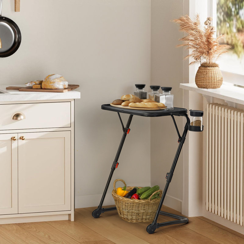 Adjustable Folding Accent Table Multi-functional Side Table with Cup Holder Height & Tilt Adjustable Waterproof Surface for Kitchen or Dining Room