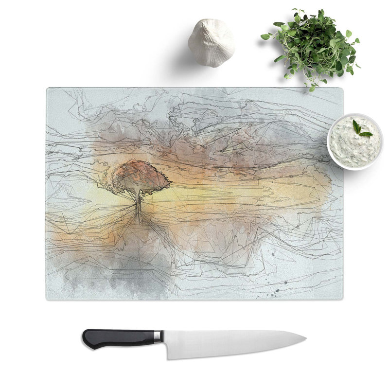 Glass Flying Birds Over A Lone Tree in Abstract Chopping Board, 39 cm W x 28.5 cm L
