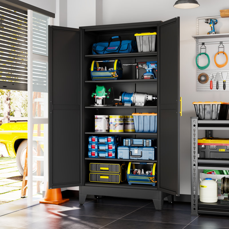 Outils de rangement pour garage en métal 75 po H x 36 po x P 18 po avec cinq tablettes réglables pour un usage multiple, Noir